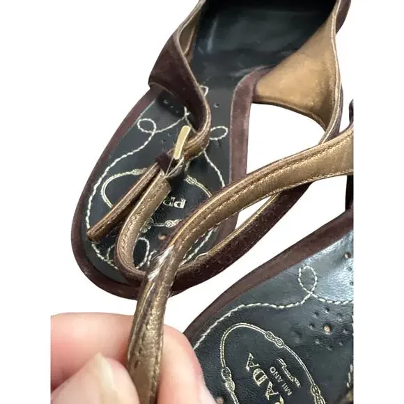 Vintage Prada Suede Slingback Peep Toe Heels 40.5 w/ COA